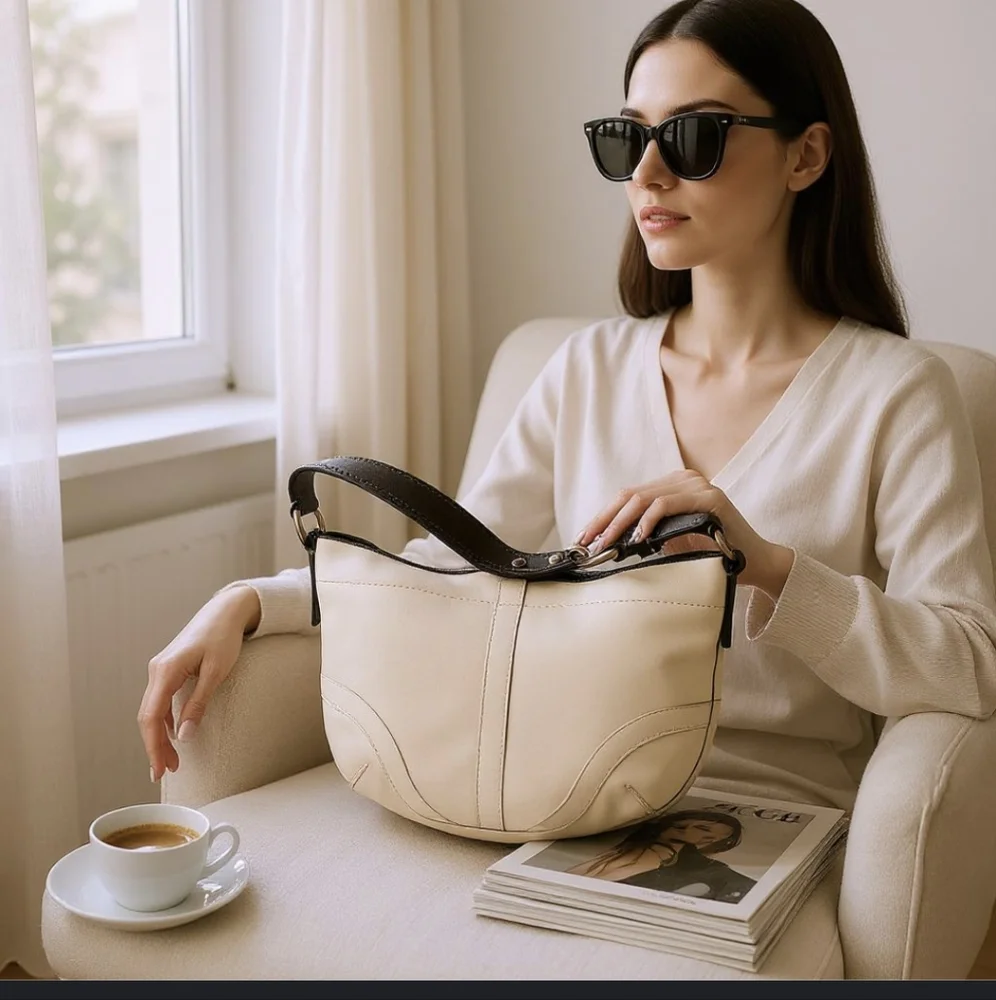 Coach Ivory Soft Leather Large Hobo Shoulder Bag